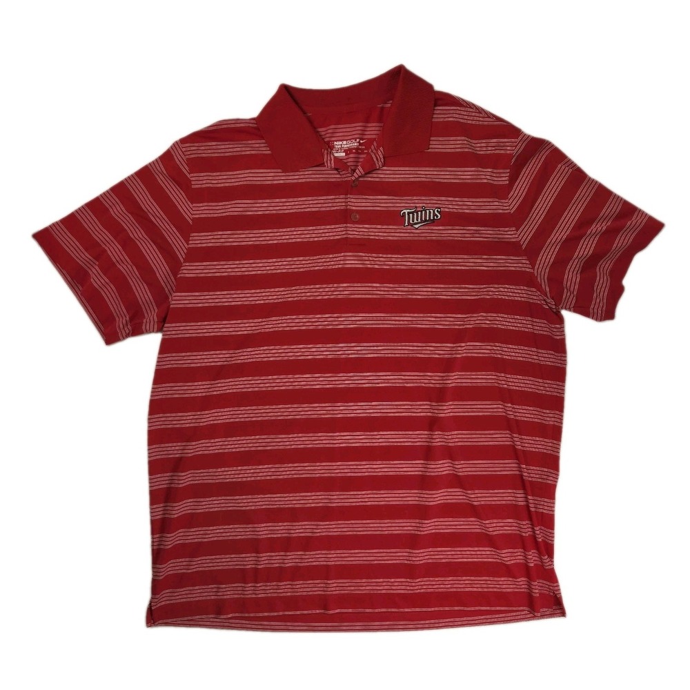 Nike Golf Minnesota Twins Dri Fit Men's 2XL Red Striped Polo Shirt MLB Baseball